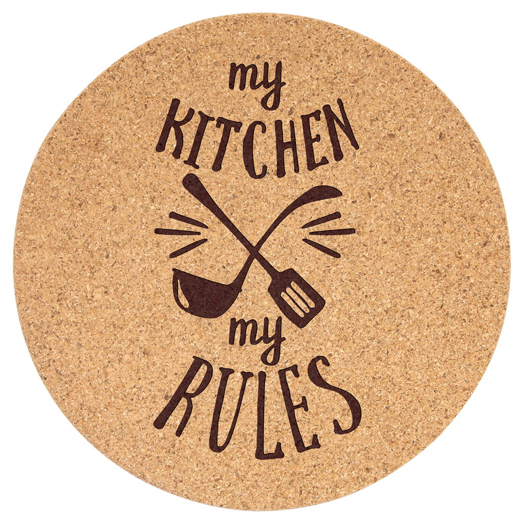 Round Cork Trivet KLA Engraving
